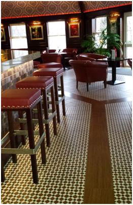 Harveys Point Bar with textured pattern mosaic on bar & victorian style henley floor